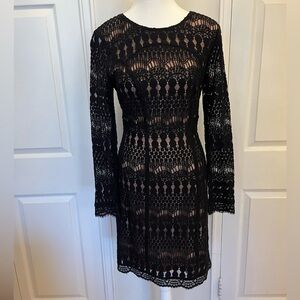 WHBM Black Embroidered Long Sleeve Dress